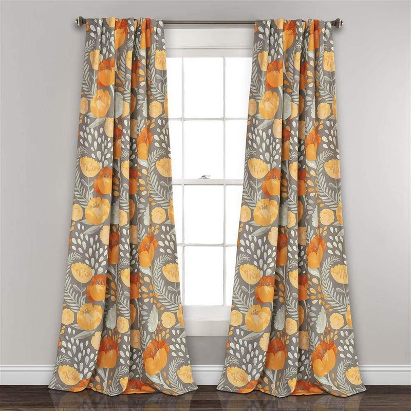 Lush Decor x 52â€ Yellow and Gray Poppy Garden Curtains Light Filtering Window Set for Living, Dining, Bedroom, 95 in L Panel Pair, Yellow & Gray - Image 5